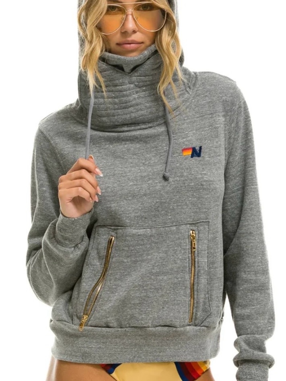 Aviator Nation Grey/Charcoal Ninja Hoodie with Gold Zippers